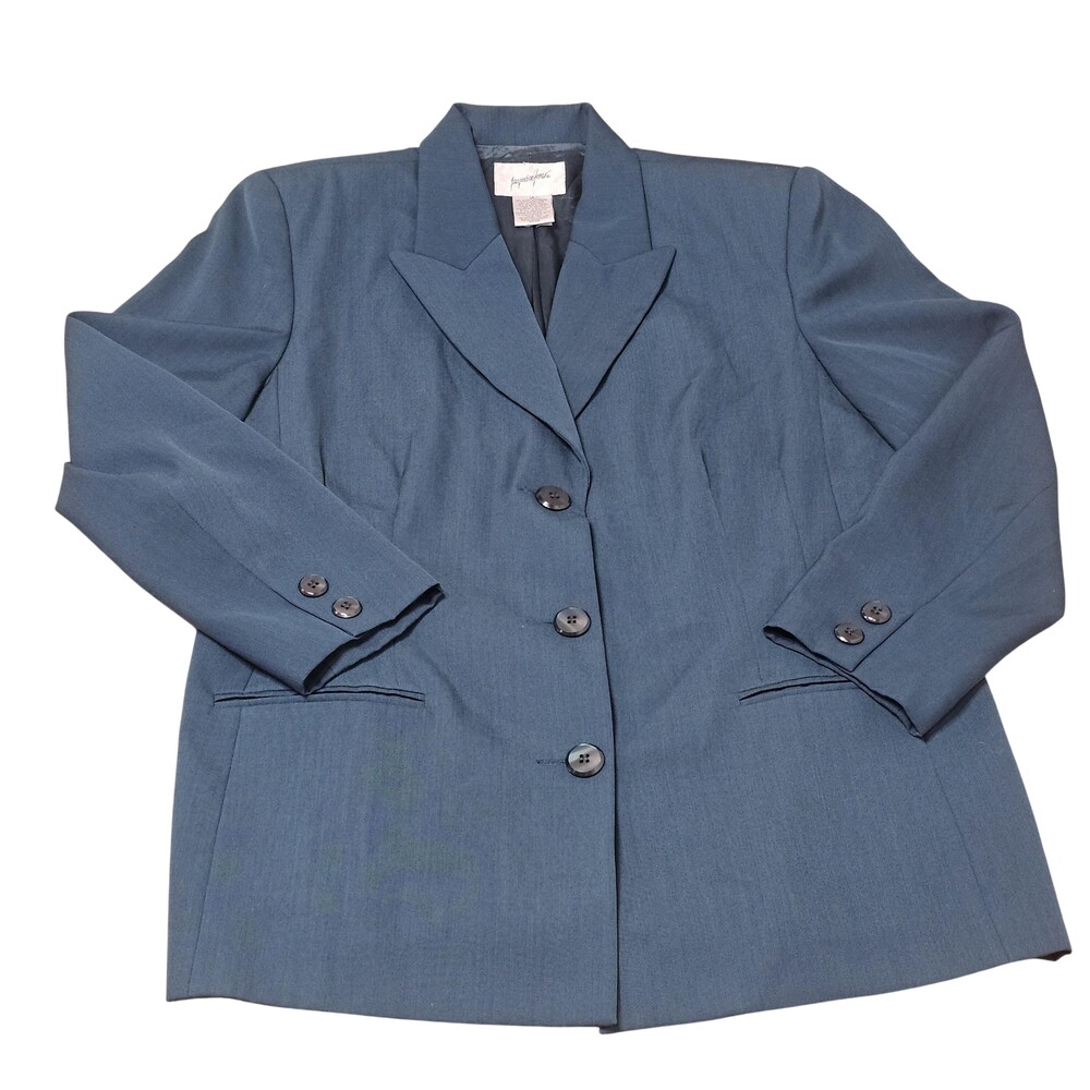 Vintage Jacqueline Ferrar Blazer Womens 16 Blue Wool Blend Lined Career Workwear